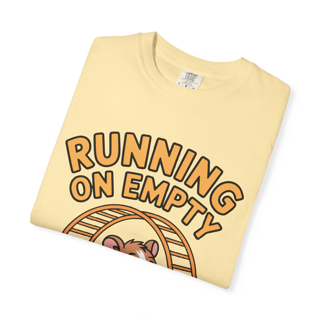 Running On Empty Hamster Shirt, Funny Tired Hamster T-Shirt, Exhausted Wheel Runner Tee, Funny Gift for Tired Friend