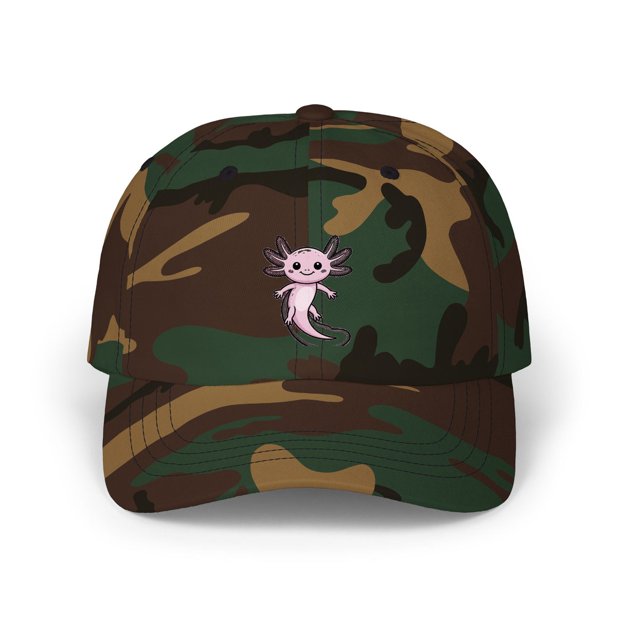 Cute Axolotl Dad Hat, Smiling Axolotl Embroidered Cap, Kawaii Axolotl Gift, Unstructured 6-Panel Baseball Cap for Animal Lovers