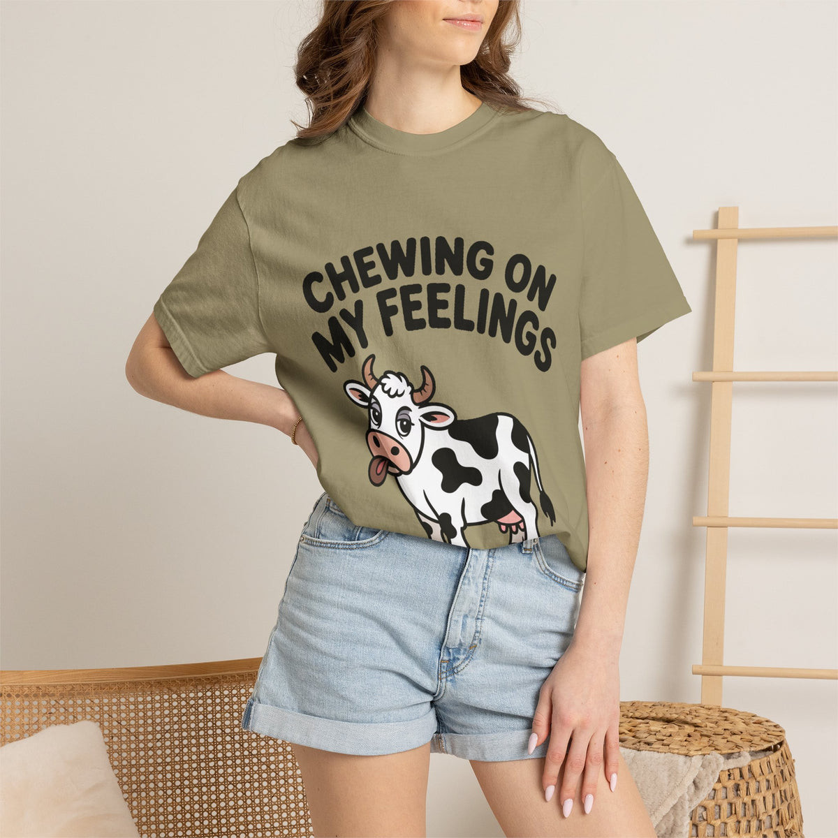 Chewing On My Feelings Cow Shirt, Funny Cow T-Shirt, Cute Cartoon Cow Tee, Sarcastic Farm Animal Gift, Mental Health Humor Shirt