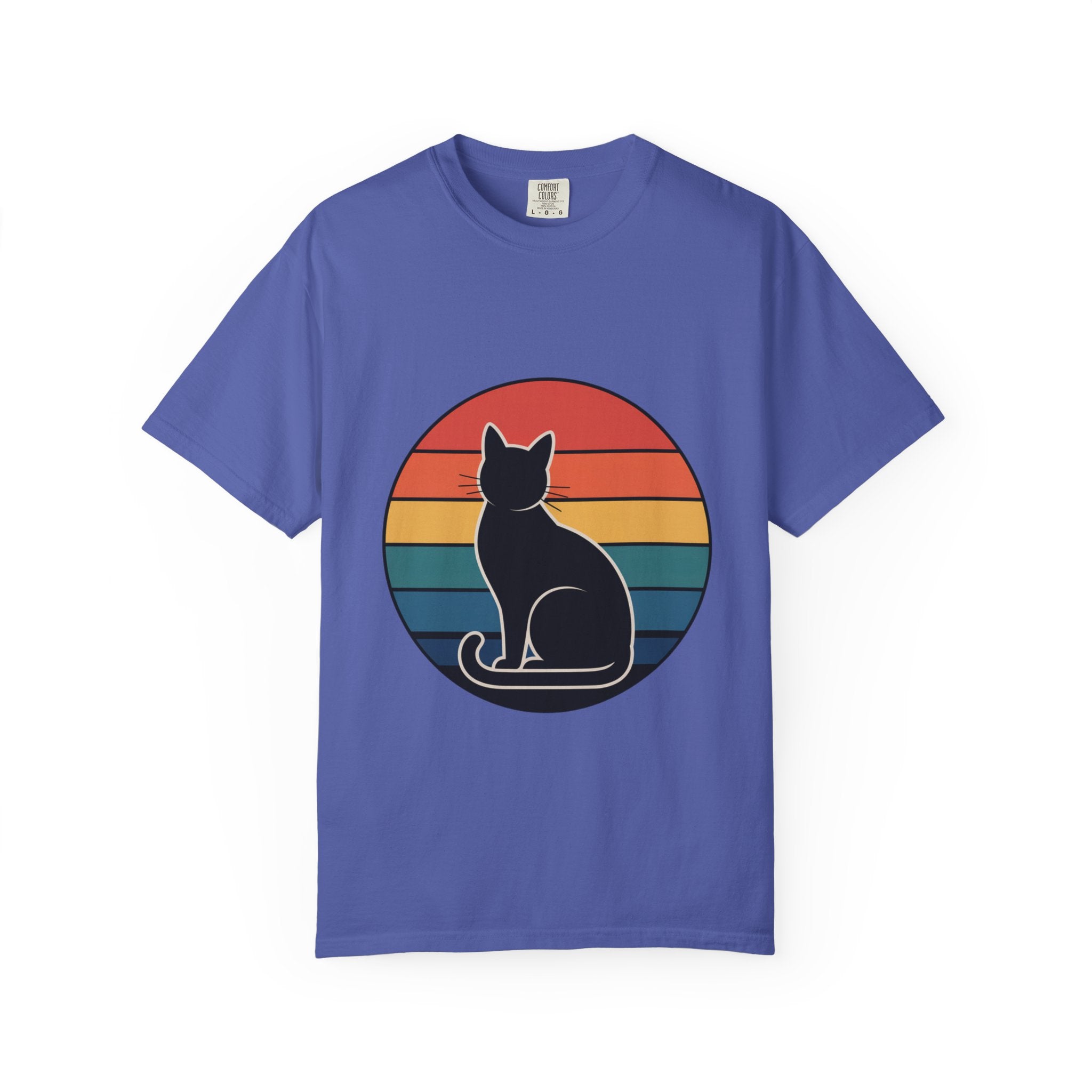 Retro Sunset Cat Badge T-Shirt