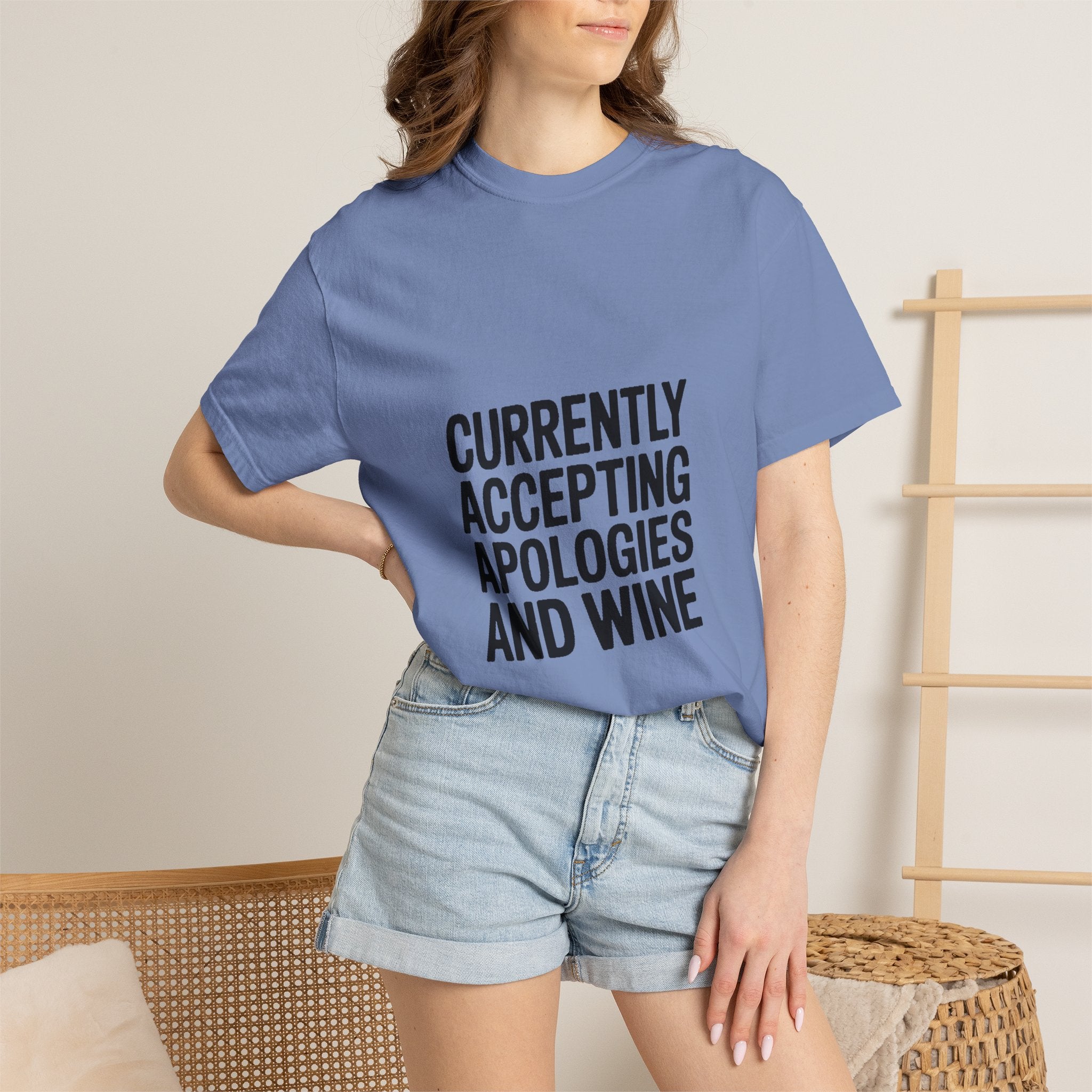 Currently Accepting Apologies And Wine Shirt, Funny Sarcastic T-Shirt, Wine Lover Gift, Bold Typography Tee for Women and Men