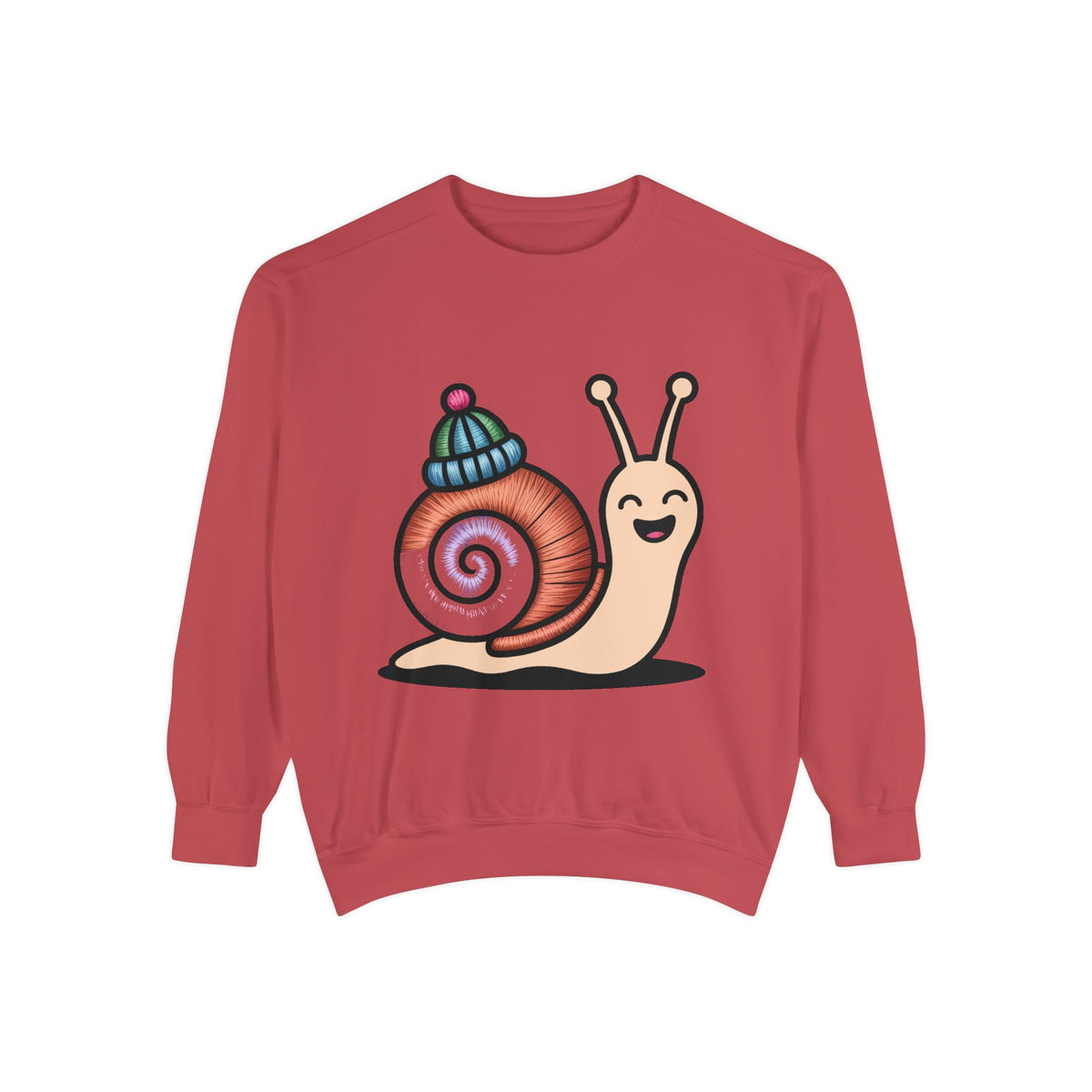 Cute Snail Sweatshirt, Embroidered Patch Style Snail With Tiny Hat Crewneck, Cottagecore Nature Lover Gift, Garment-Dyed Pullover