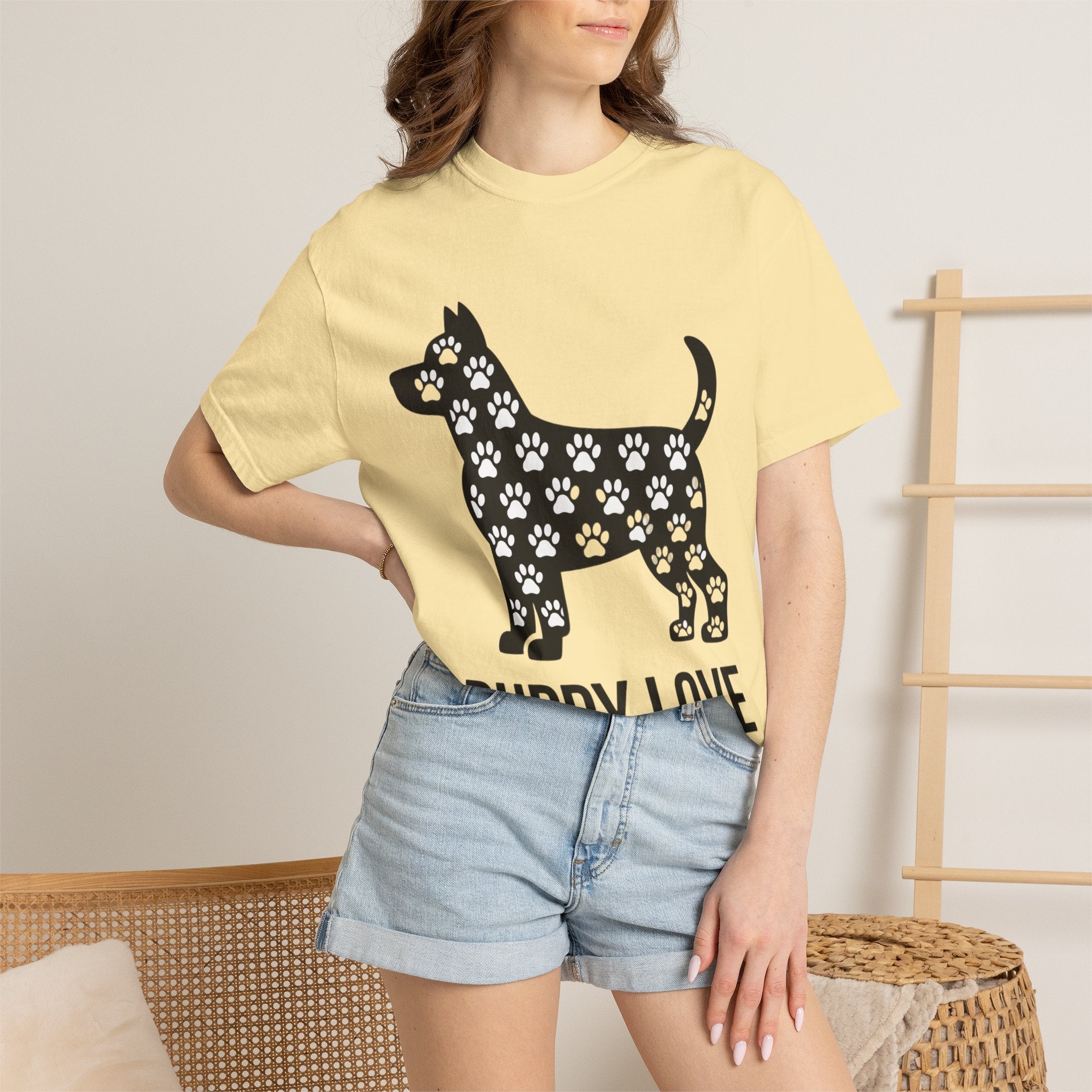Puppy Love Dog Shirt, Cute Dog Silhouette T-Shirt, Paw Print Pattern Tee, Dog Lover Gift, Minimalist Dog Mom Shirt