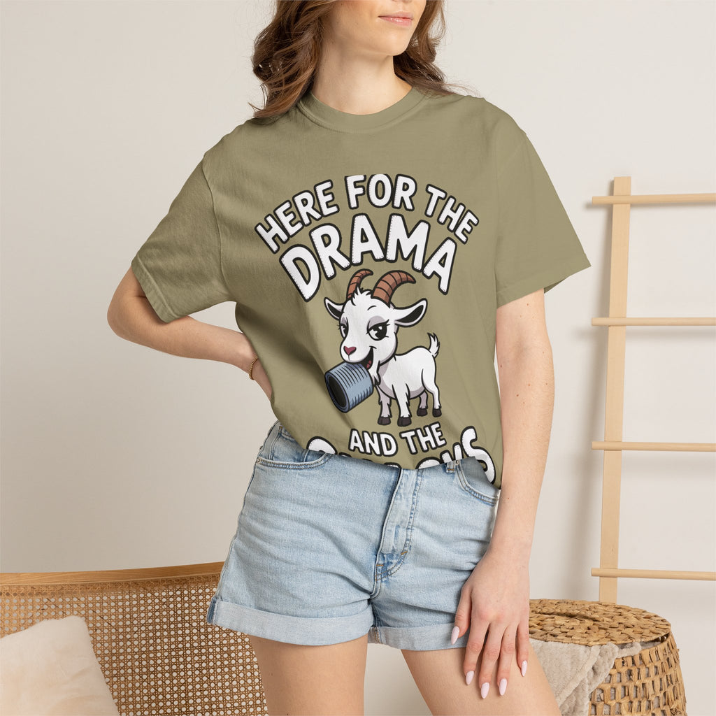 Funny Goat Shirt, Here For The Drama And The Snacks T-Shirt, Cute Goat Lover Gift, Sarcastic Farm Animal Tee