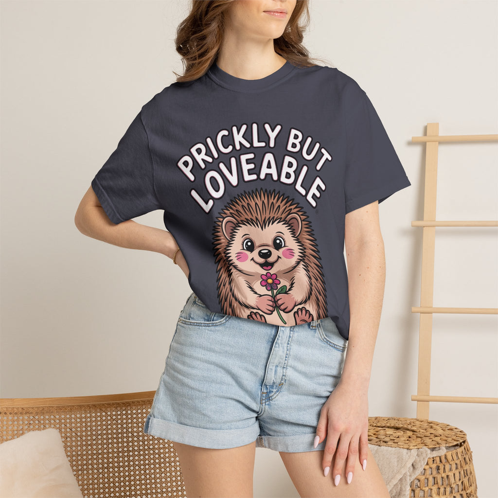 Prickly But Loveable Hedgehog Shirt, Cute Cartoon Hedgehog T-Shirt, Funny Animal Lover Gift, Flower Hedgehog Tee