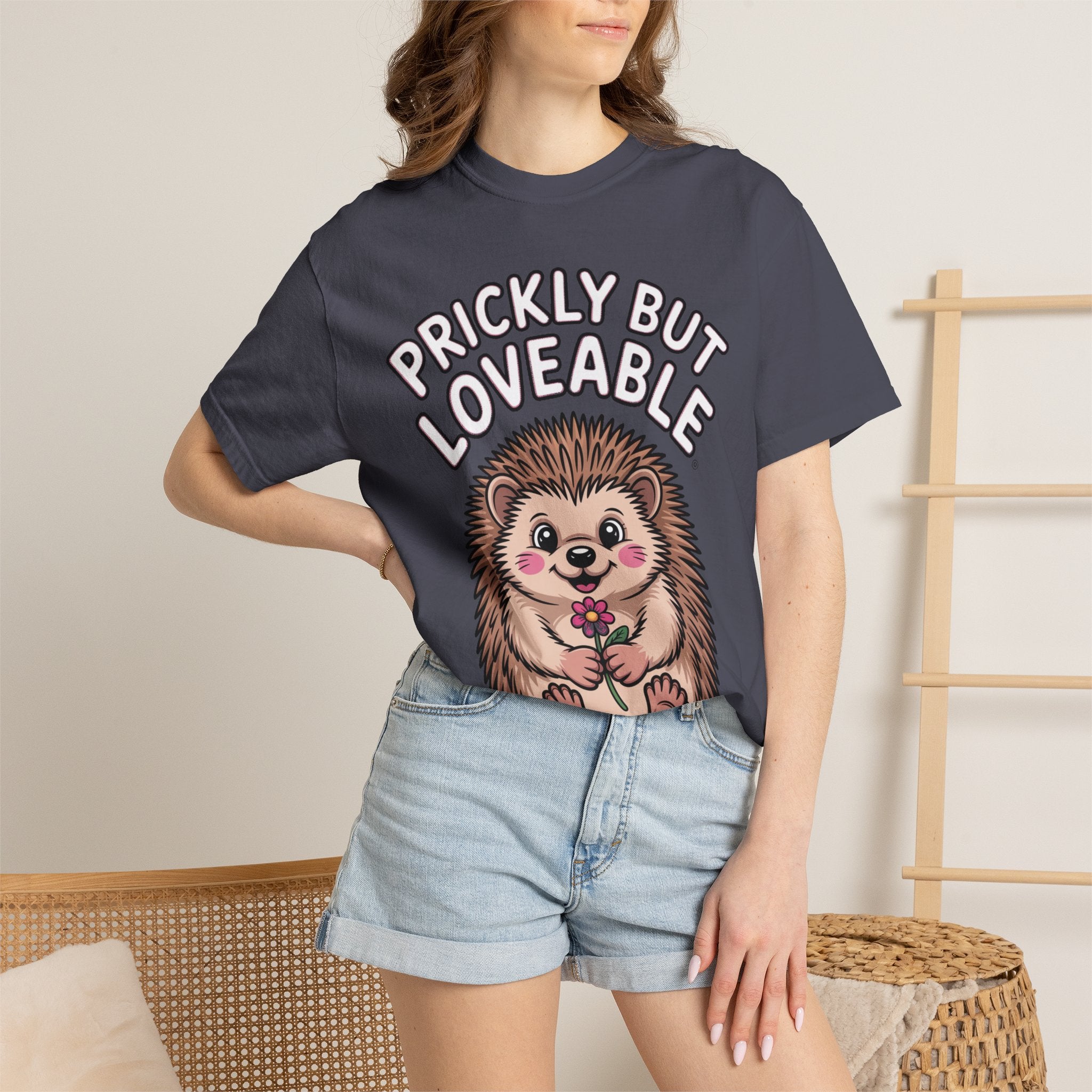 Prickly But Loveable Hedgehog Shirt, Cute Cartoon Hedgehog T-Shirt, Funny Animal Lover Gift, Flower Hedgehog Tee