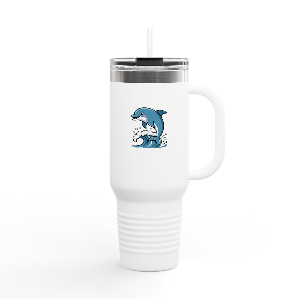 Cute Dolphin Travel Mug, Jumping Dolphin 40oz Tumbler with Handle, Ocean Lover Gift, Beach Vacation Cup for Her