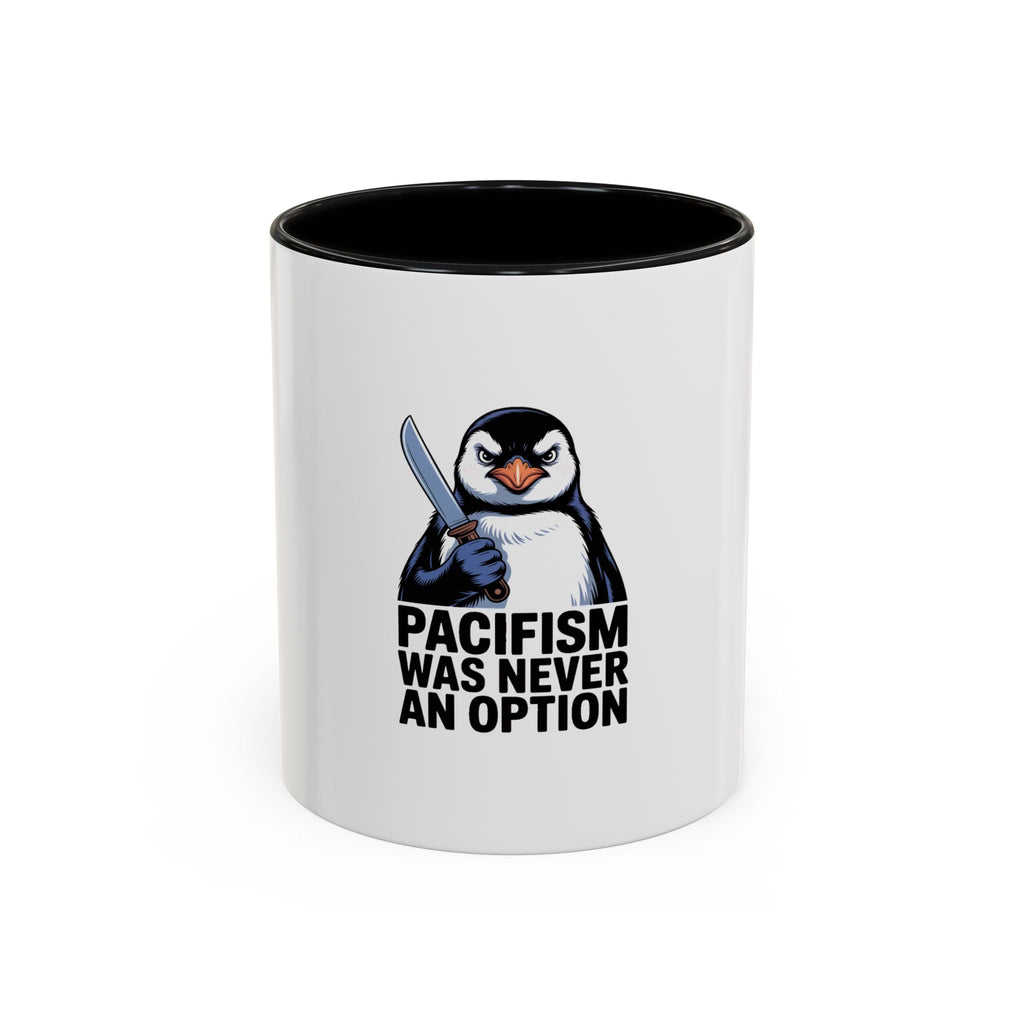 Funny Penguin Mug, Pacifism Was Never An Option, Sarcastic Bird Lover Gift, Vintage Poster Style Coffee Mug, Funny Office Cup