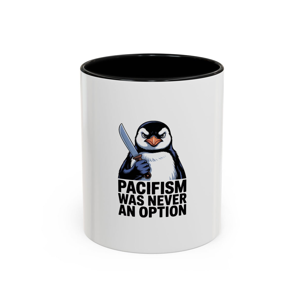 Funny Penguin Mug, Pacifism Was Never An Option, Sarcastic Bird Lover Gift, Vintage Poster Style Coffee Mug, Funny Office Cup