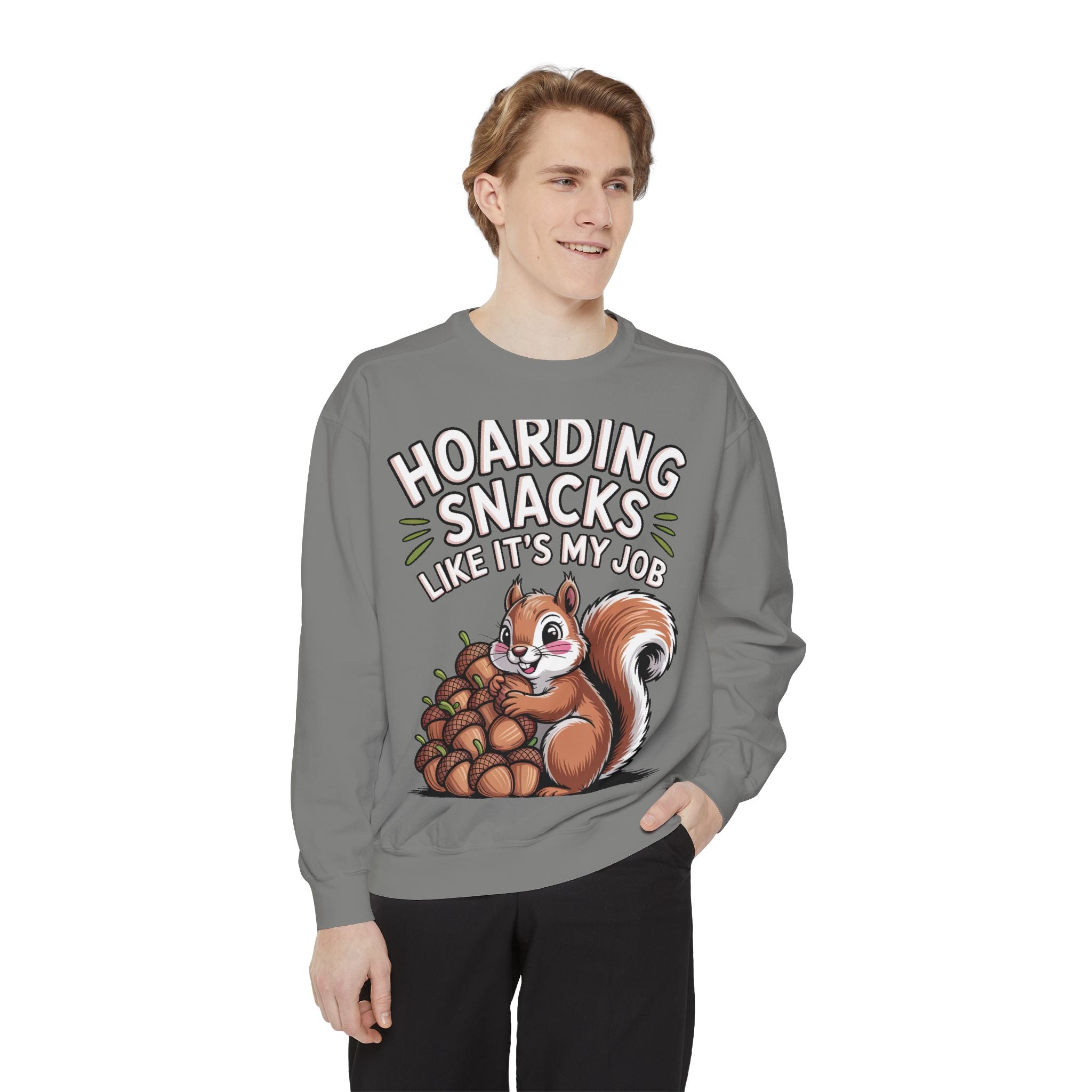Funny Squirrel Sweatshirt, Hoarding Snacks Like It's My Job Crewneck, Cute Acorn Squirrel Gift, Snack Lover Sweatshirt