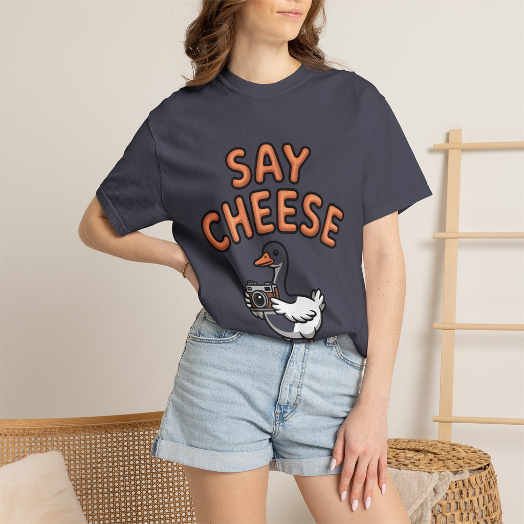 Say Cheese Goose Shirt, Funny Camera Goose T-Shirt, Cute Cartoon Goose Lover Gift, Photography Shirt for Photographer