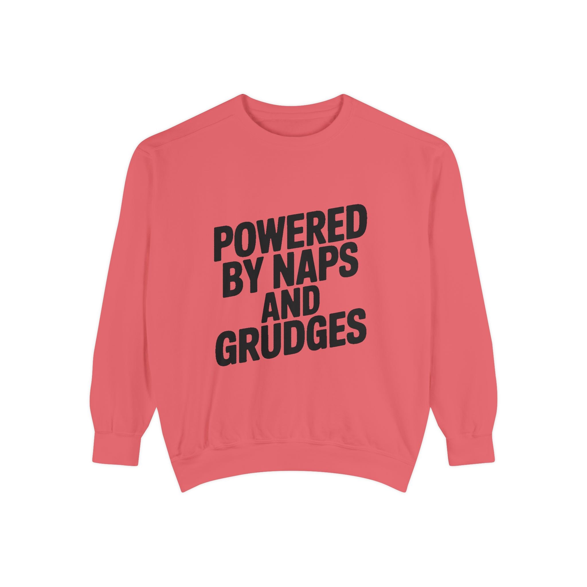 Powered By Naps And Grudges Sweatshirt, Funny Sarcastic Crewneck, Embroidered-Look Graphic Sweatshirt, Sarcasm Lover Gift