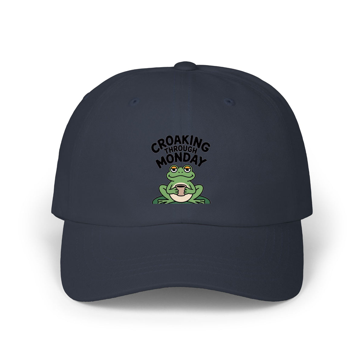 Croaking Through Monday Dad Hat, Funny Frog Coffee Cap, Cute Tired Frog Embroidered Patch Hat, Monday Mood Gift
