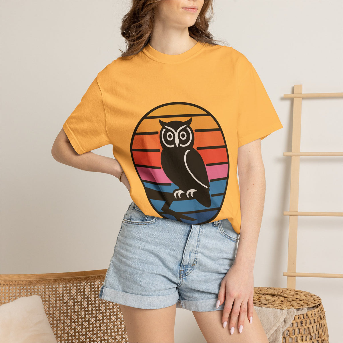 Retro Sunset Owl Badge T-Shirt