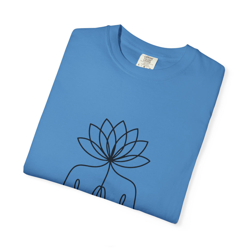 Lotus Flower Line Art Shirt, Minimalist Yoga T-Shirt, Breathe Meditation Tee, Continuous Line Lotus Tattoo Style Gift