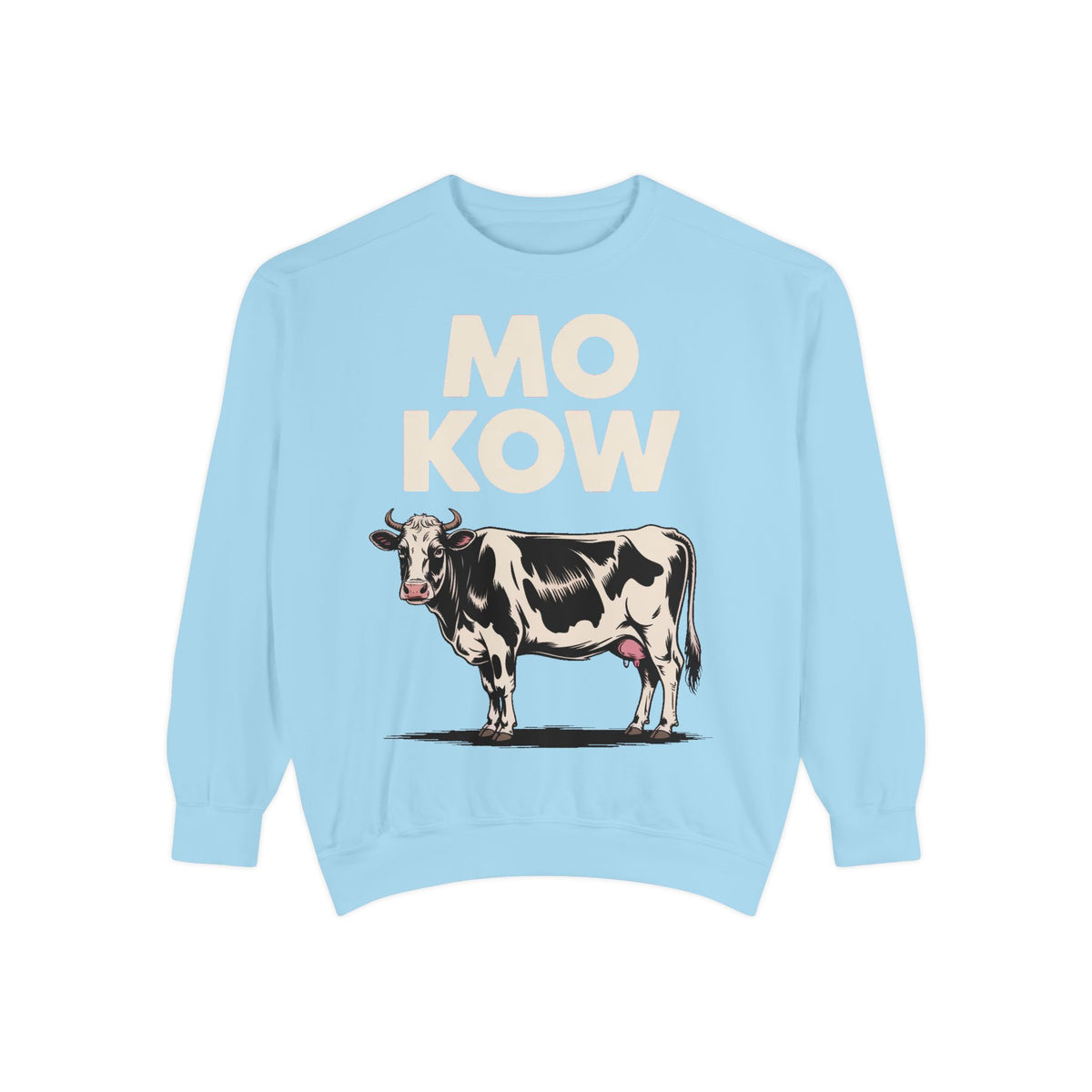 Mo Kow Funny Cow Sweatshirt, Absurd Meme Crewneck, Deadpan Farm Animal Embroidered Sweatshirt, Funny Cow Lover Gift