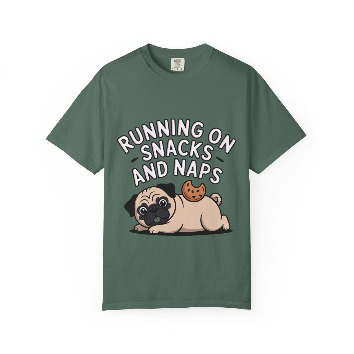 Funny Pug Shirt, Running On Snacks And Naps T-Shirt, Cute Pug Lover Gift, Napping Dog Tee, Lazy Dog Graphic Shirt