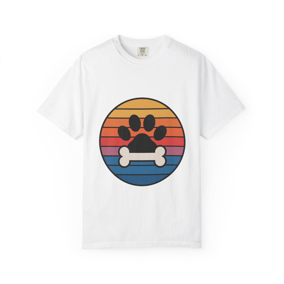 Dog Mom Retro Badge Shirt, Vintage Sunset Dog Lover T-Shirt, Retro Circle Badge Dog Mama Tee, Cute Paw Print Bone Graphic Shirt