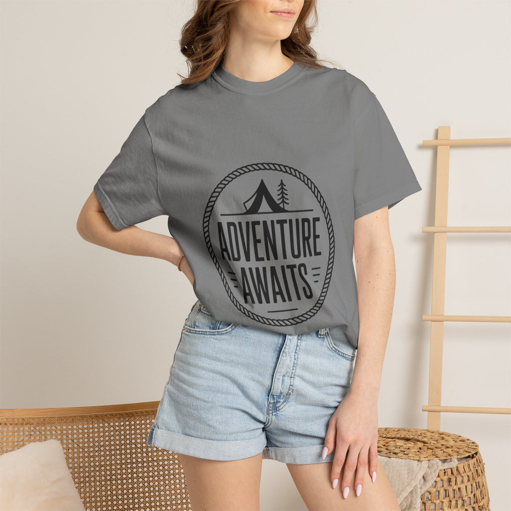 Adventure Awaits Camp Badge Shirt, Vintage Camping T-Shirt, Outdoor Lover Gift, Retro Hiking Tee, Pine Tree Nature Shirt