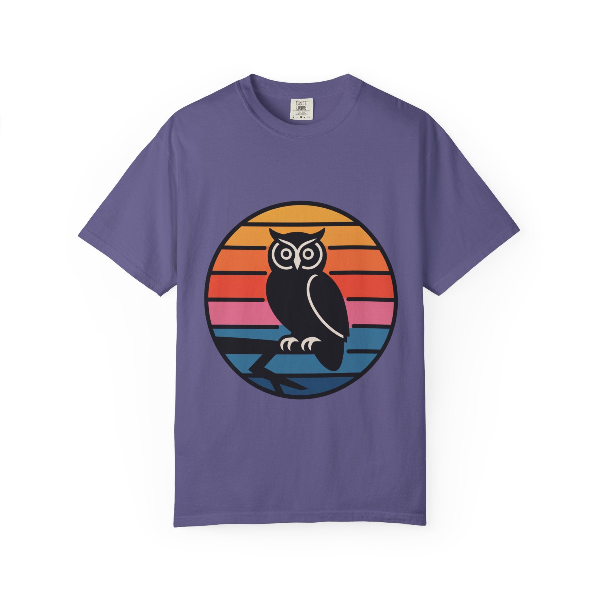 Retro Sunset Owl Badge T-Shirt