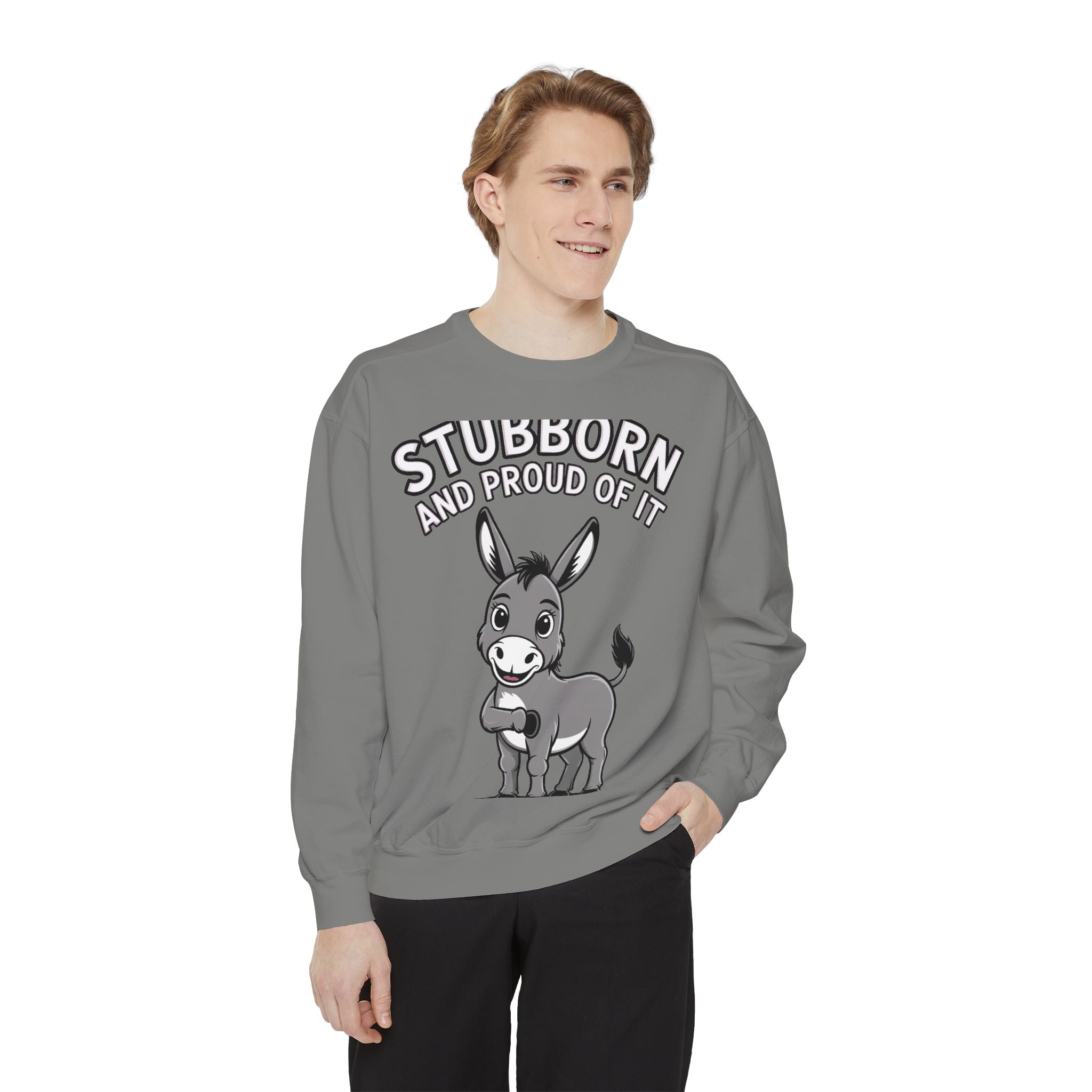 Stubborn Donkey Sweatshirt, Funny Donkey Crewneck, Stubborn And Proud Of It Shirt, Cute Farm Animal Gift, Embroidered Style Sweater