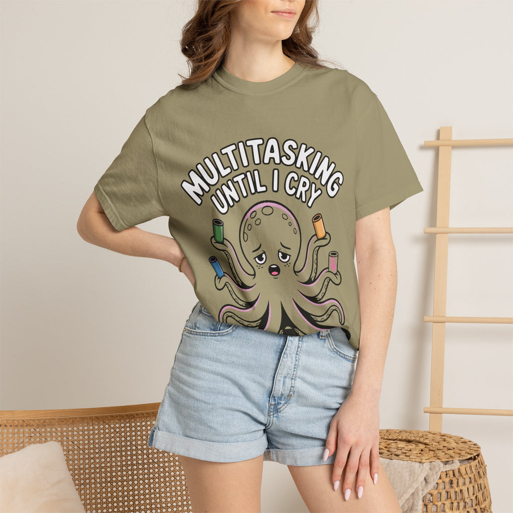 Multitasking Octopus Shirt, Funny Stressed Octopus T-Shirt, Multitasking Until I Cry Tee, Cute Cartoon Octopus Gift