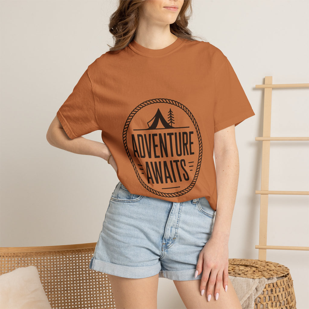 Adventure Awaits Camp Badge Shirt, Vintage Camping T-Shirt, Outdoor Lover Gift, Retro Hiking Tee, Pine Tree Nature Shirt