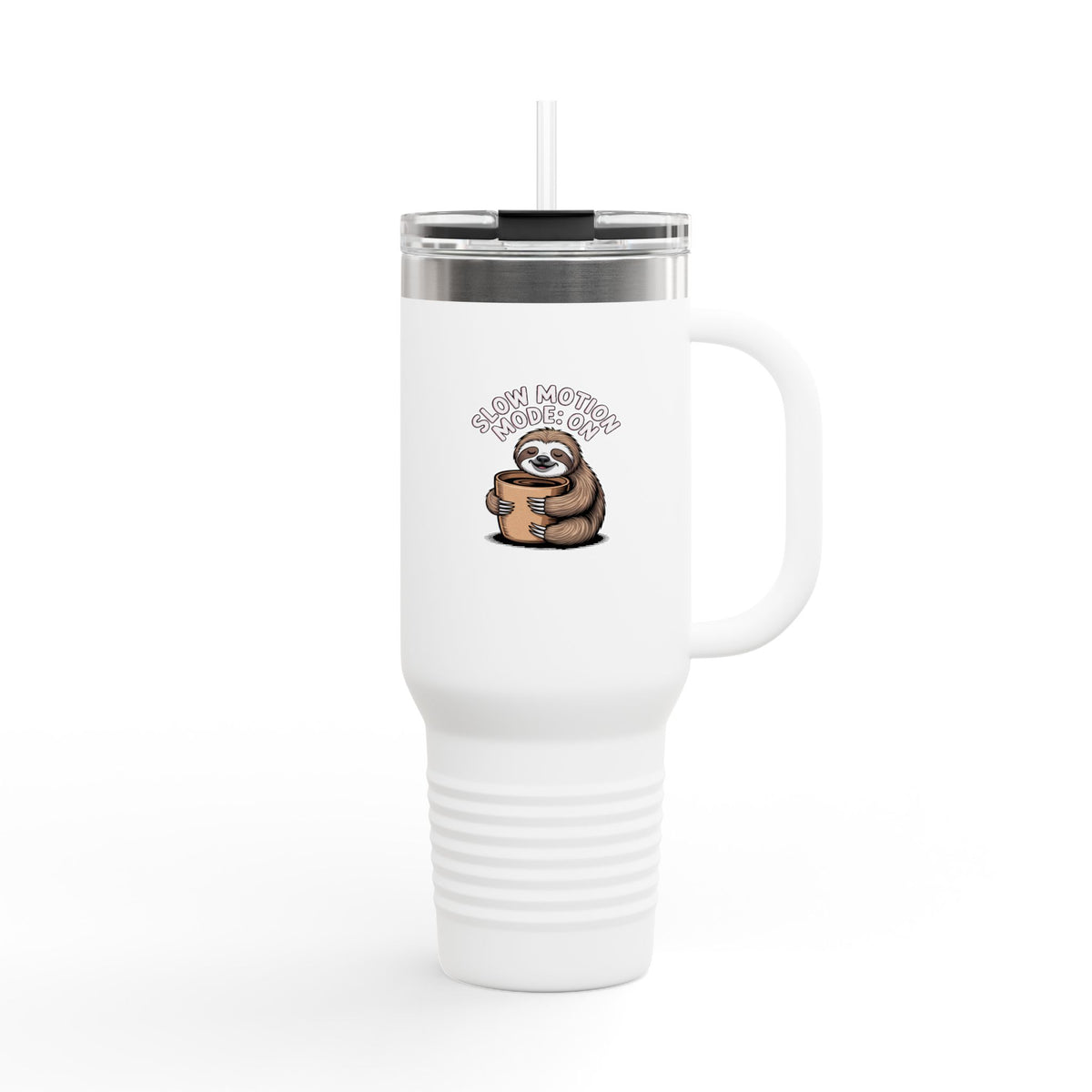 Slow Motion Sloth Travel Mug 40oz, Funny Coffee Lover Tumbler, Cute Sloth Insulated Cup With Handle, Sleepy Sloth Gift For Her