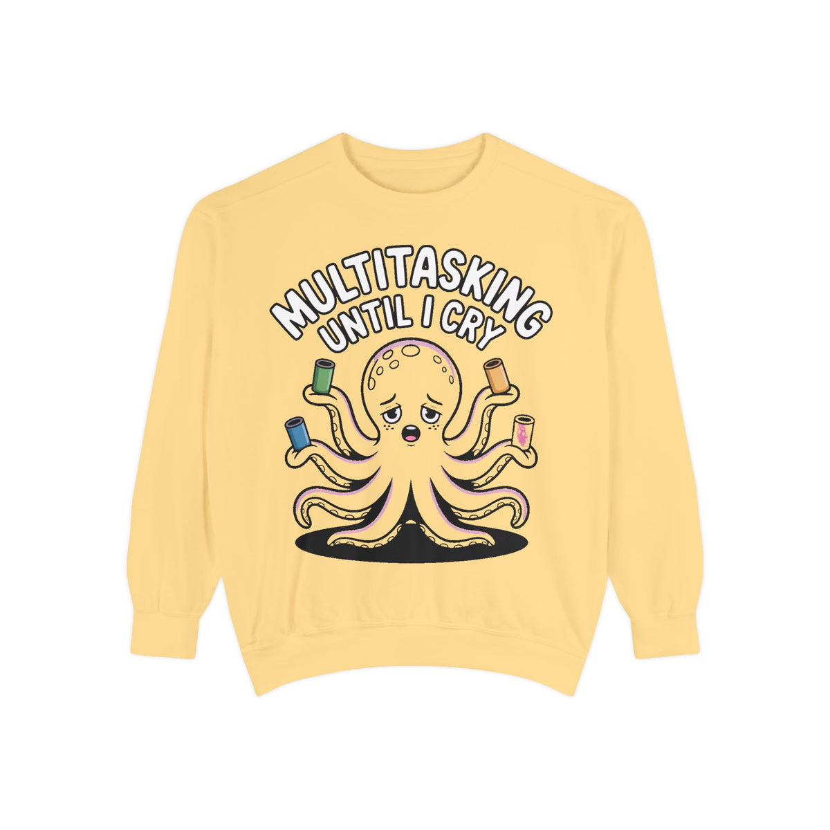 Multitasking Octopus Sweatshirt, Funny Stressed Octopus Crewneck, Embroidery-Patch Style Sweatshirt, Busy Mom Gift, Work Humor Pullover