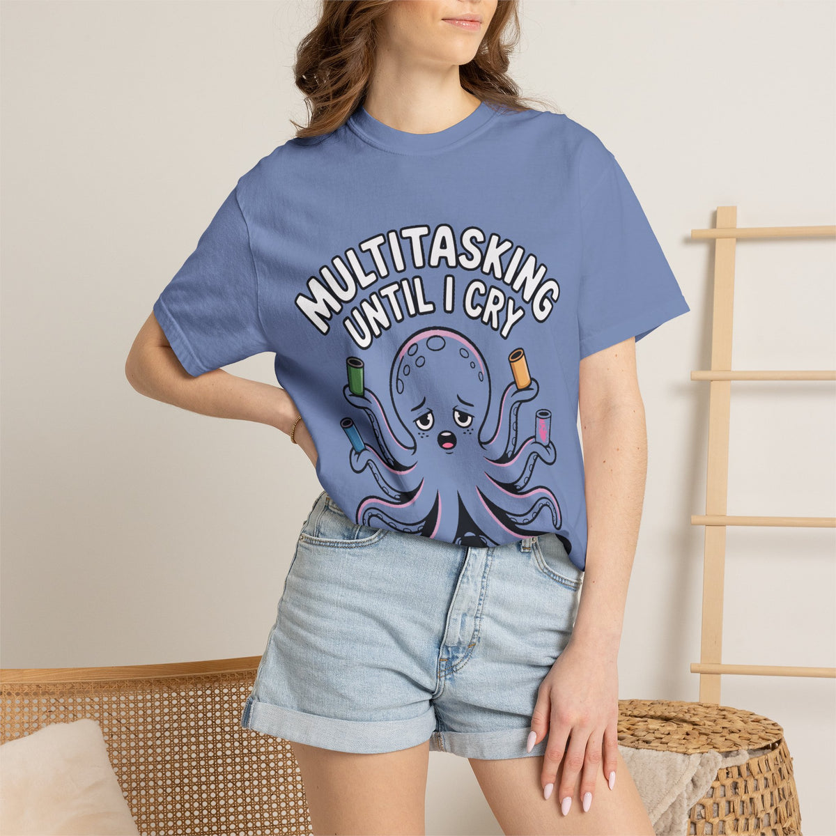 Multitasking Octopus Shirt, Funny Stressed Octopus T-Shirt, Multitasking Until I Cry Tee, Cute Cartoon Octopus Gift