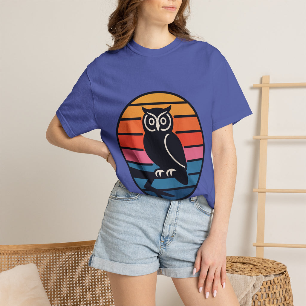Retro Sunset Owl Badge T-Shirt