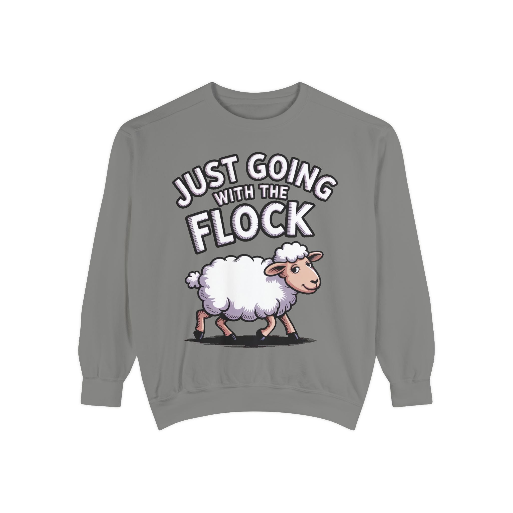 Funny Sheep Sweatshirt, Going With The Flock Crewneck, Cute Cartoon Sheep Embroidered Sweatshirt, Sarcastic Gift for Introvert