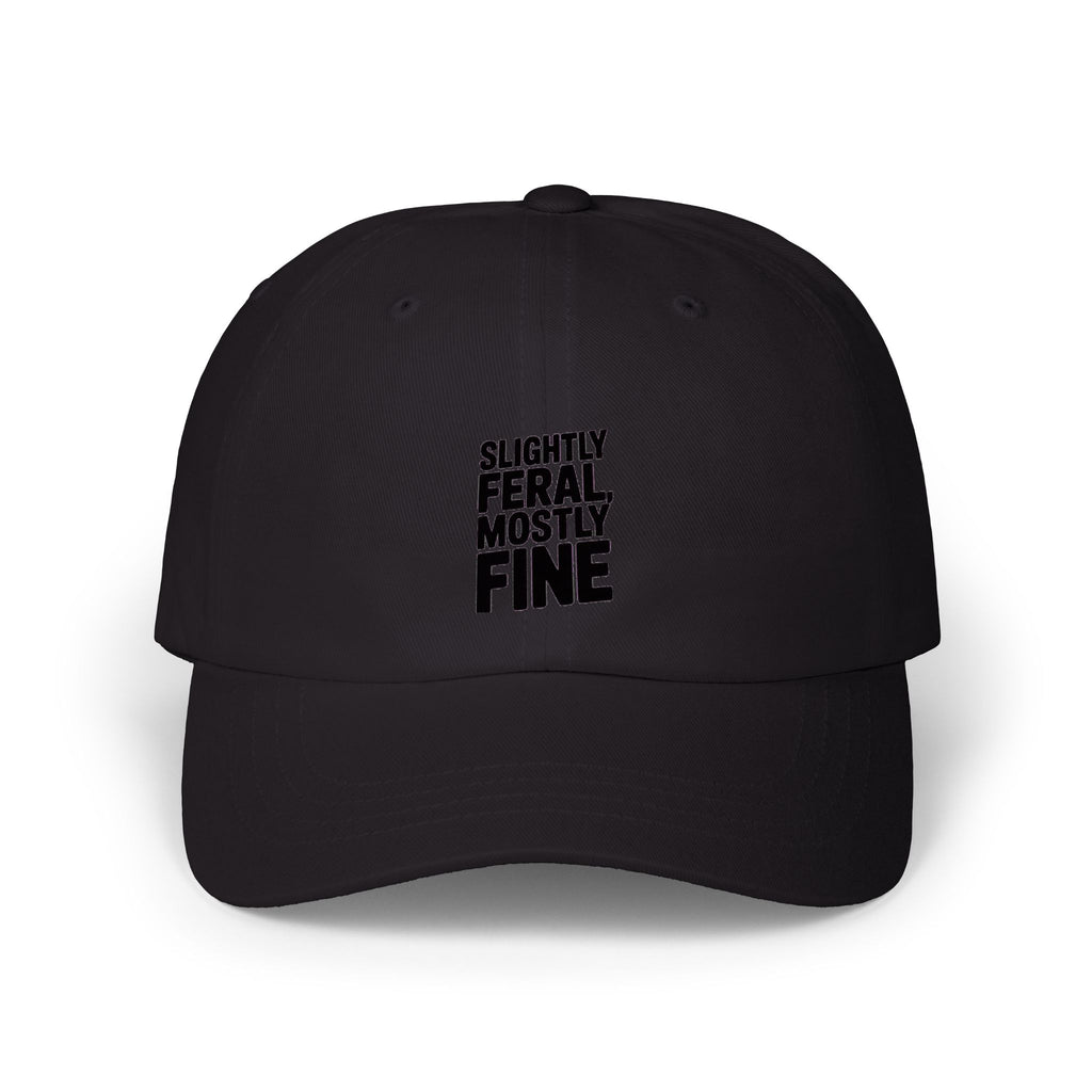 Slightly Feral Mostly Fine Dad Hat, Funny Embroidered Dad Cap, Sarcastic Quote Hat, Minimalist Text Baseball Cap, Gift for Him