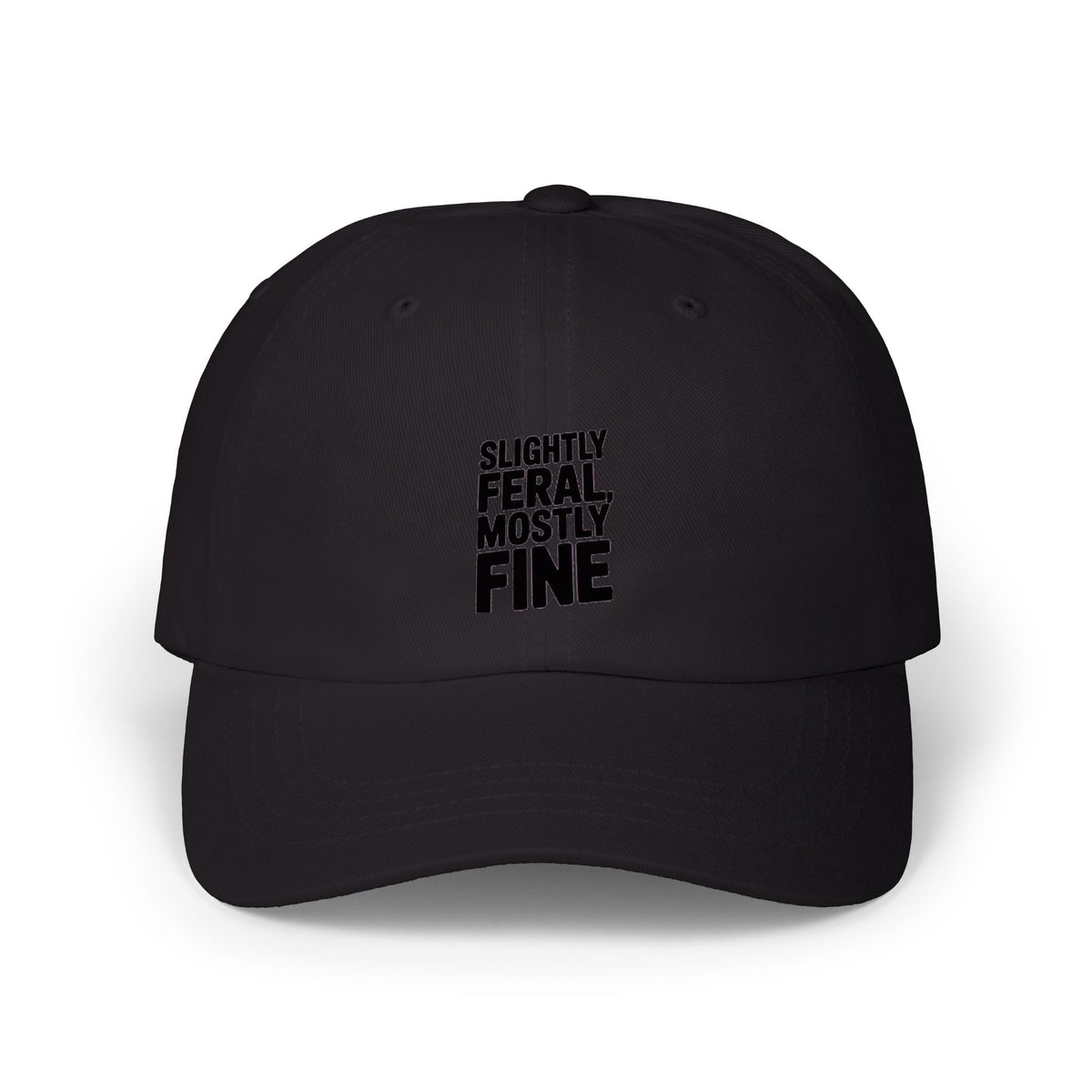 Slightly Feral Mostly Fine Dad Hat, Funny Embroidered Dad Cap, Sarcastic Quote Hat, Minimalist Text Baseball Cap, Gift for Him