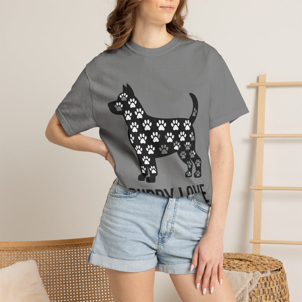 Puppy Love Dog Shirt, Cute Dog Silhouette T-Shirt, Paw Print Pattern Tee, Dog Lover Gift, Minimalist Dog Mom Shirt