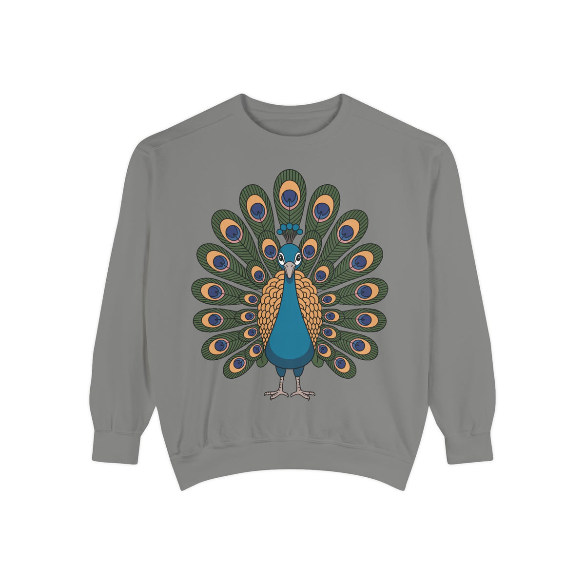 Peacock Sweatshirt, Cute Cartoon Peacock Crewneck, Embroidered Patch Style Feather Sweatshirt, Bird Lover Gift