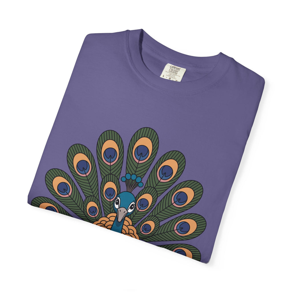 Cute Peacock T-Shirt, Fanned Feathers Bird Lover Gift Tee, Cartoon Peacock Graphic Shirt for Nature Lovers