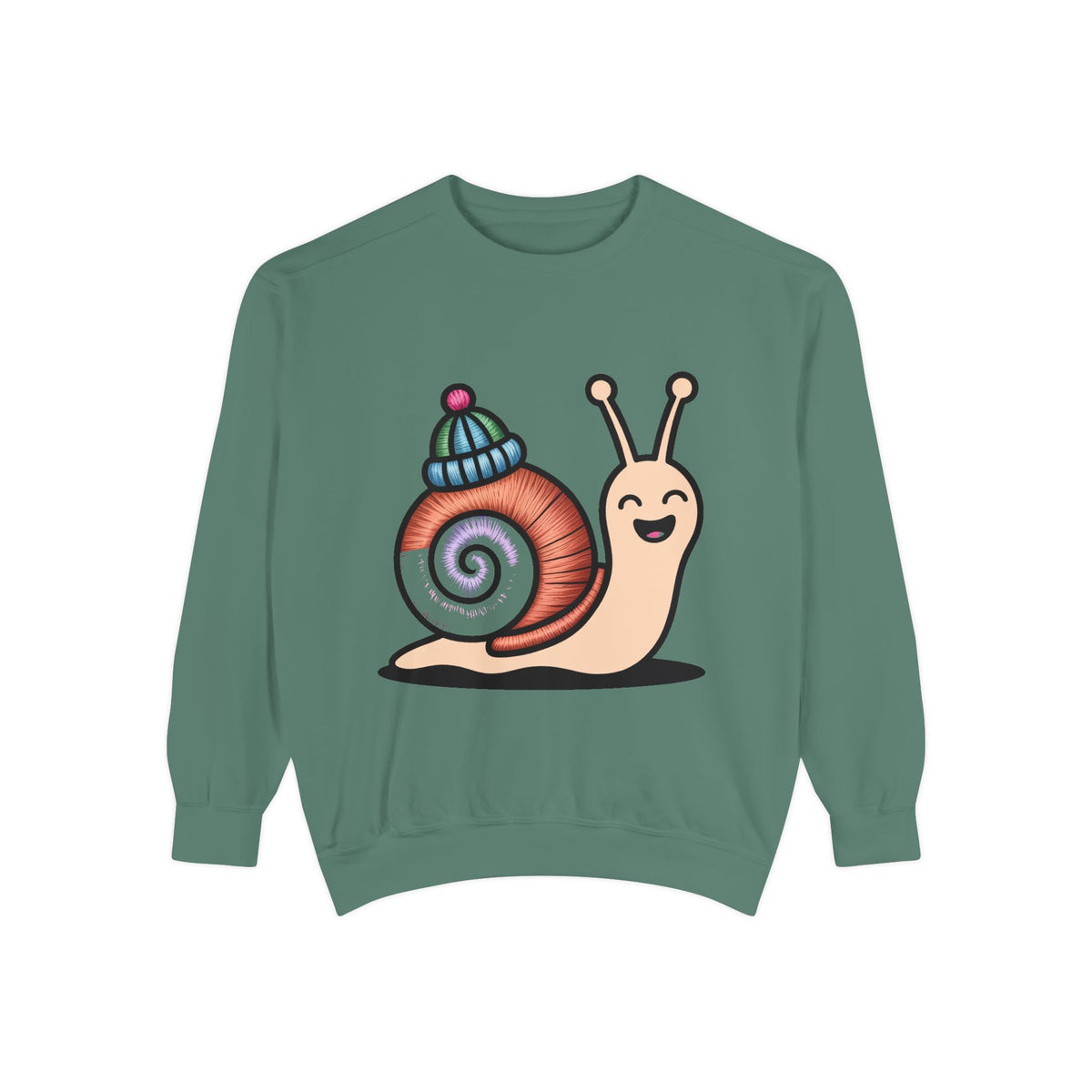 Cute Snail Sweatshirt, Embroidered Patch Style Snail With Tiny Hat Crewneck, Cottagecore Nature Lover Gift, Garment-Dyed Pullover