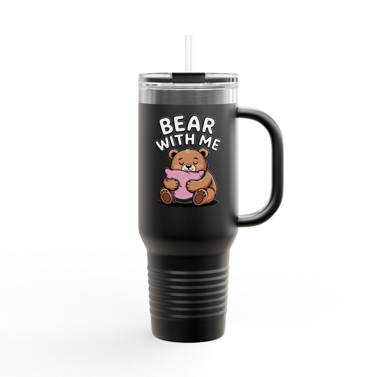 Bear With Me Travel Mug 40oz, Cute Bear Tumbler, Funny Sleepy Bear Insulated Cup With Handle And Straw, Bear Lover Gift