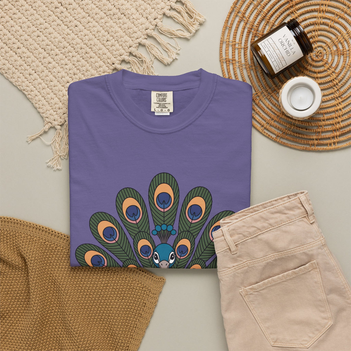 Cute Peacock T-Shirt, Fanned Feathers Bird Lover Gift Tee, Cartoon Peacock Graphic Shirt for Nature Lovers