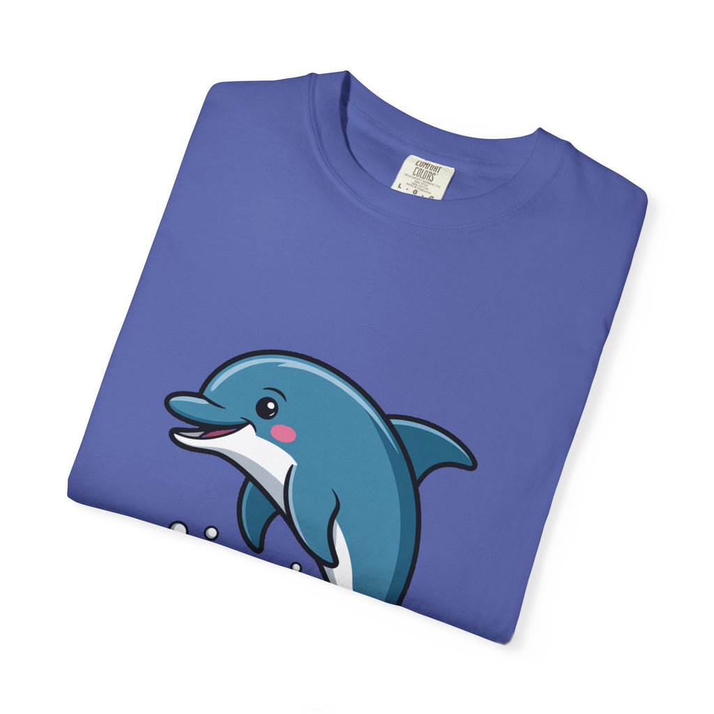 Cute Dolphin T-Shirt, Jumping Wave Dolphin Shirt, Ocean Lover Gift, Garment Dyed Unisex Tee, Beach Vacation Shirt