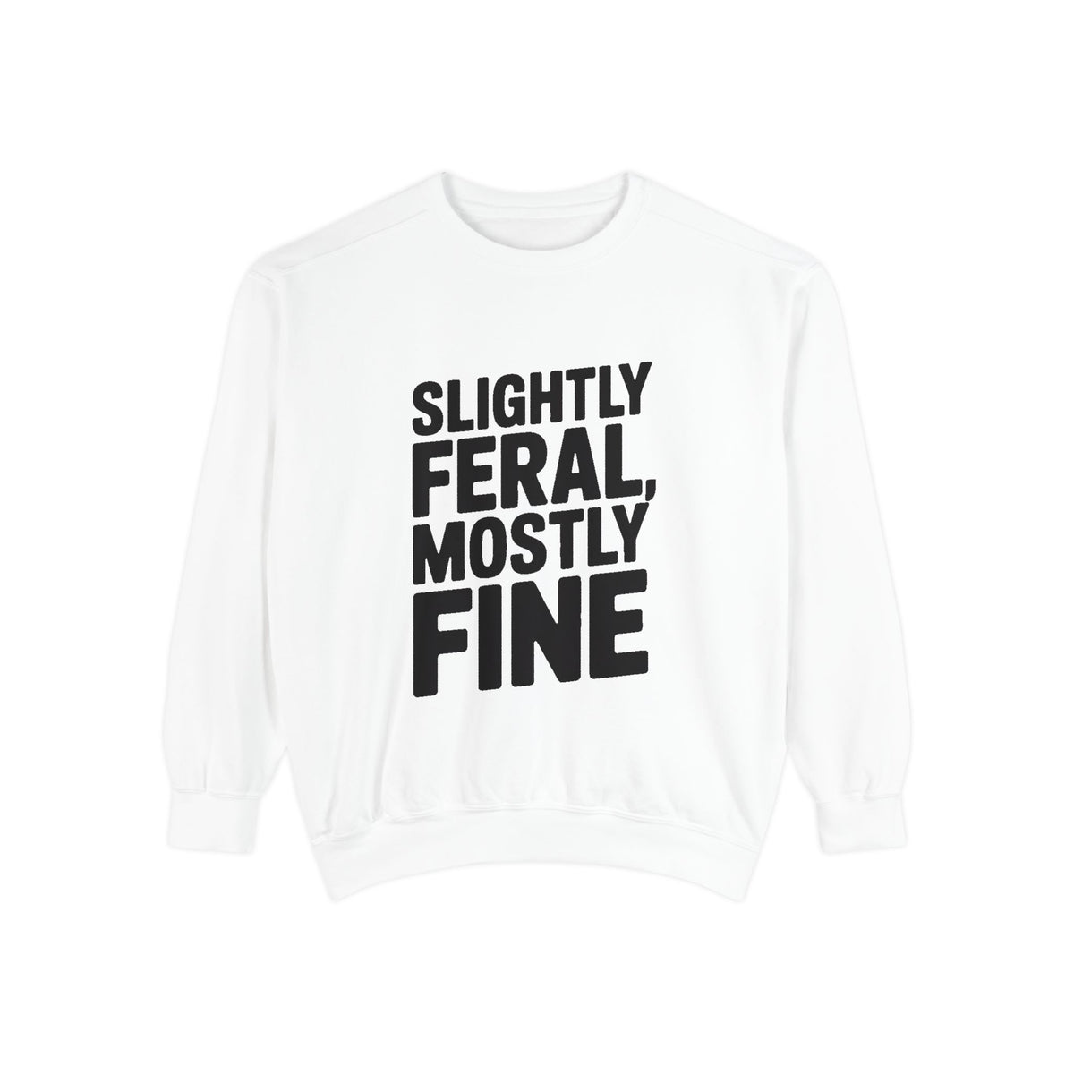 Slightly Feral Mostly Fine Sweatshirt, Funny Embroidered Crewneck, Sarcastic Quote Sweatshirt, Minimalist Text Gift for Her