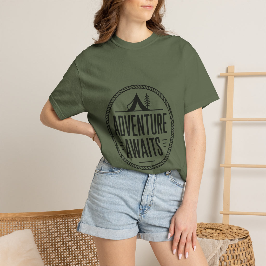 Adventure Awaits Camp Badge Shirt, Vintage Camping T-Shirt, Outdoor Lover Gift, Retro Hiking Tee, Pine Tree Nature Shirt