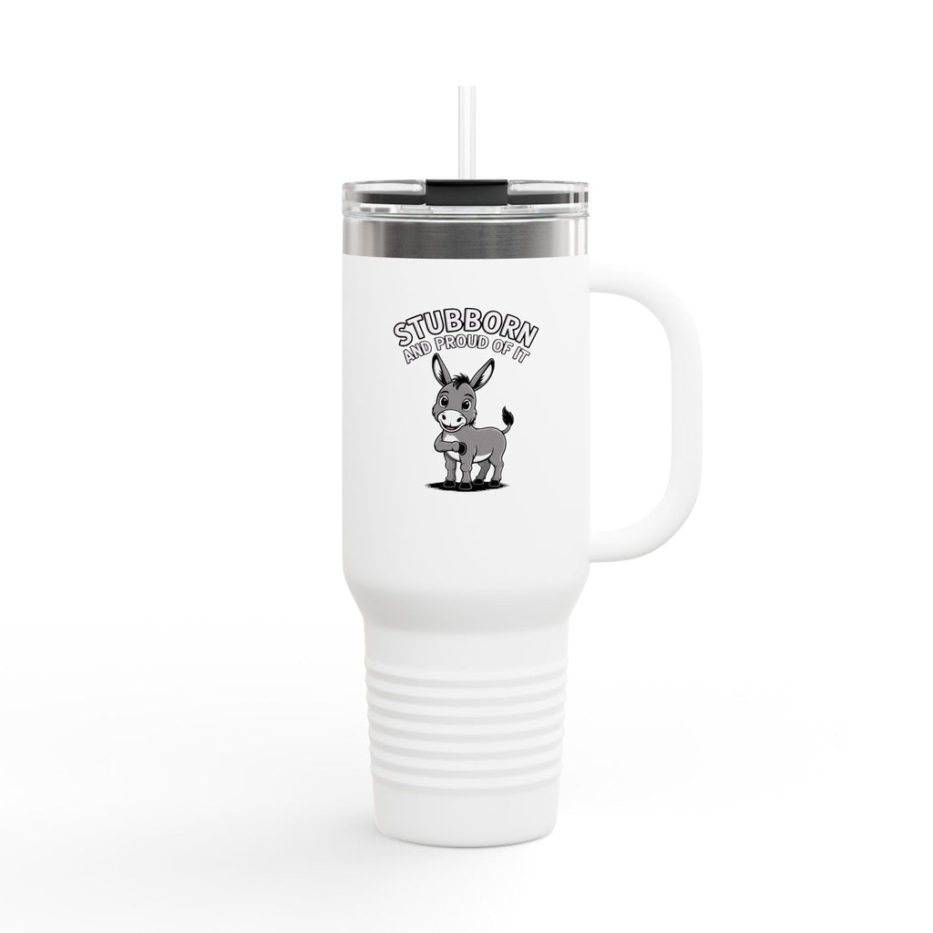 Stubborn Donkey Travel Mug, Funny Donkey Tumbler with Handle, Cute Cartoon Donkey Gift, Stubborn And Proud Of It Mug