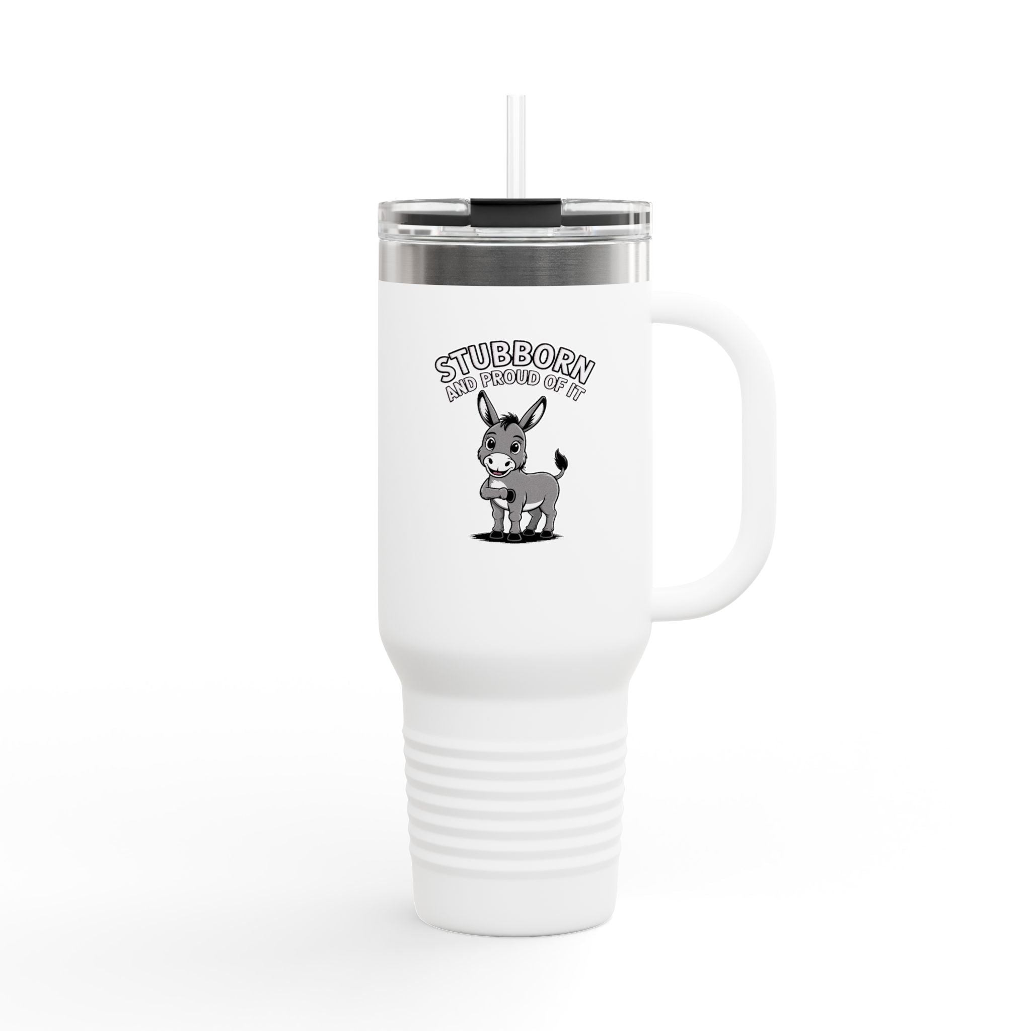 Stubborn Donkey Travel Mug, Funny Donkey Tumbler with Handle, Cute Cartoon Donkey Gift, Stubborn And Proud Of It Mug