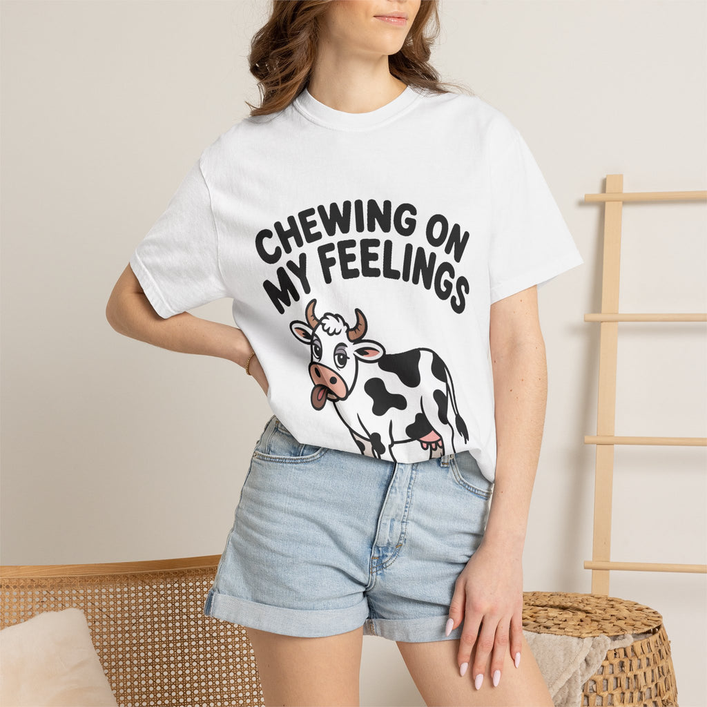Chewing On My Feelings Cow Shirt, Funny Cow T-Shirt, Cute Cartoon Cow Tee, Sarcastic Farm Animal Gift, Mental Health Humor Shirt