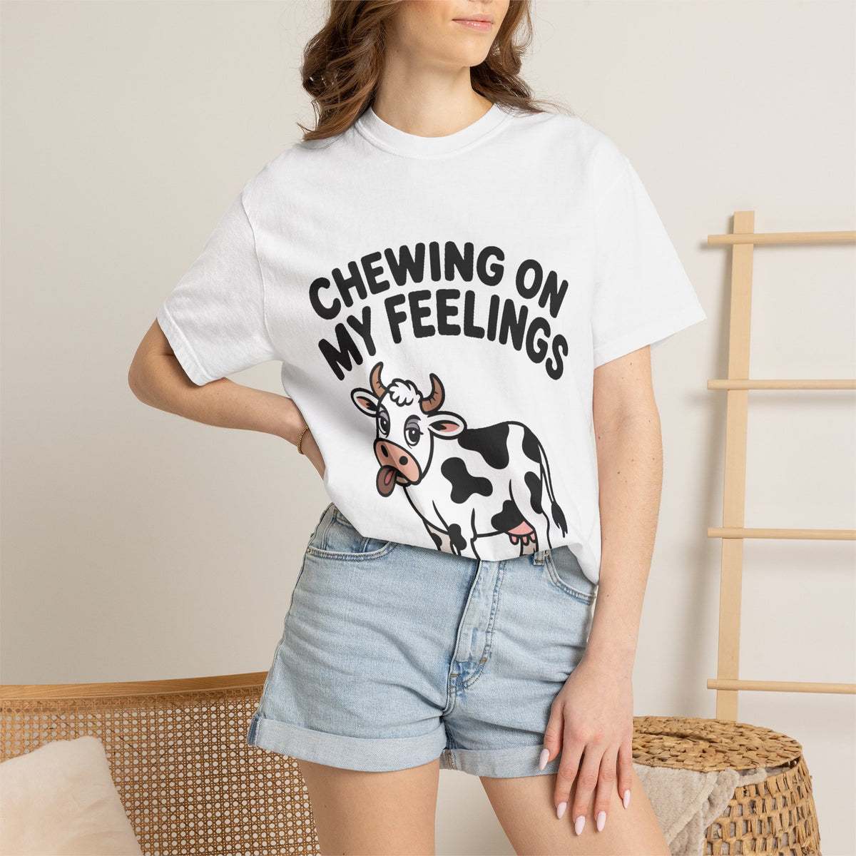 Chewing On My Feelings Cow Shirt, Funny Cow T-Shirt, Cute Cartoon Cow Tee, Sarcastic Farm Animal Gift, Mental Health Humor Shirt