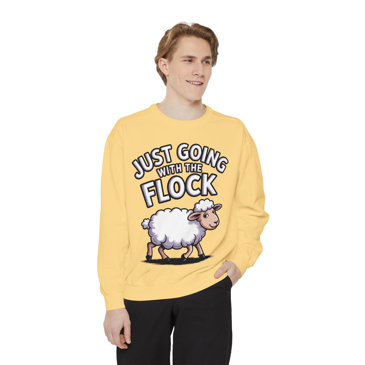 Funny Sheep Sweatshirt, Going With The Flock Crewneck, Cute Cartoon Sheep Embroidered Sweatshirt, Sarcastic Gift for Introvert