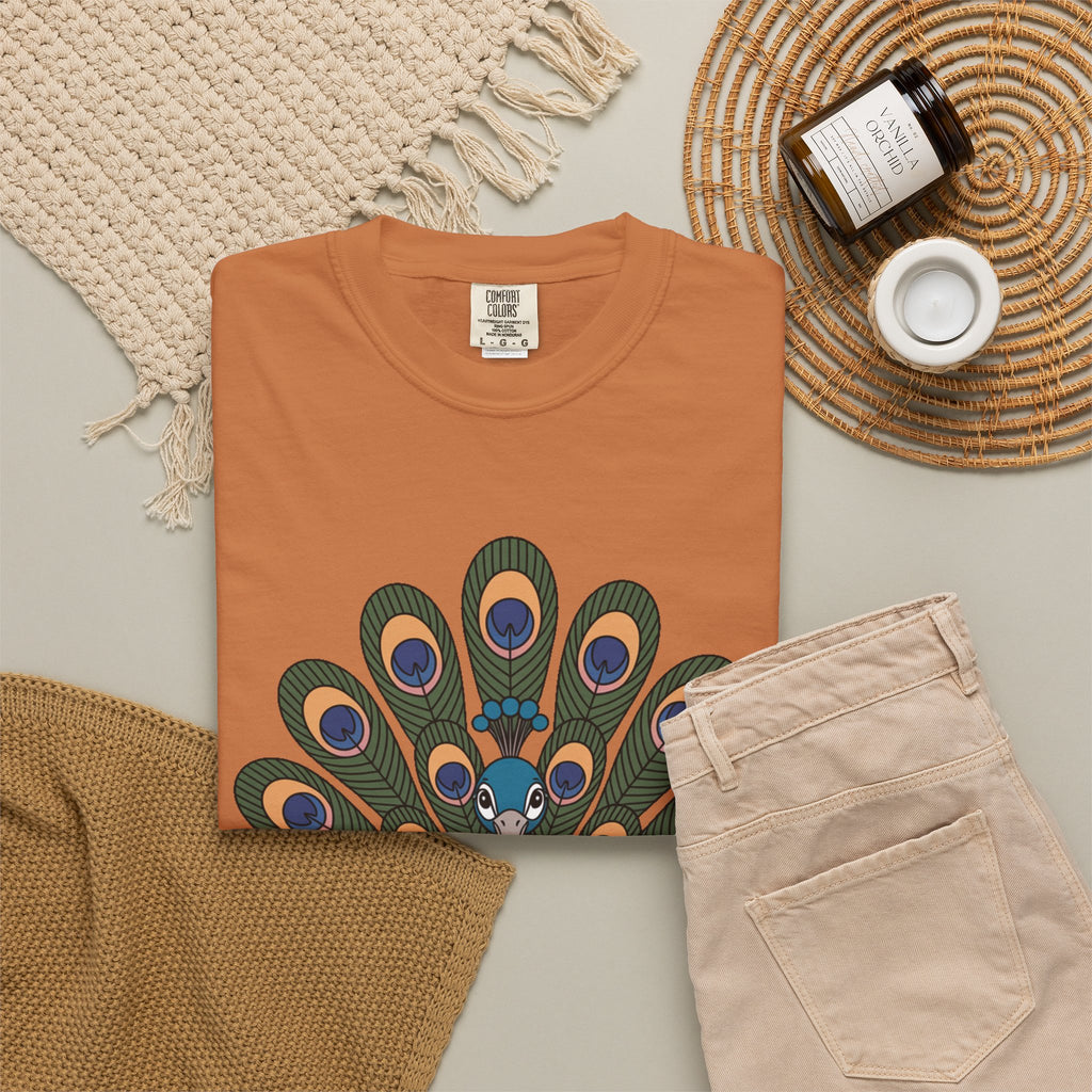 Cute Peacock T-Shirt, Fanned Feathers Bird Lover Gift Tee, Cartoon Peacock Graphic Shirt for Nature Lovers