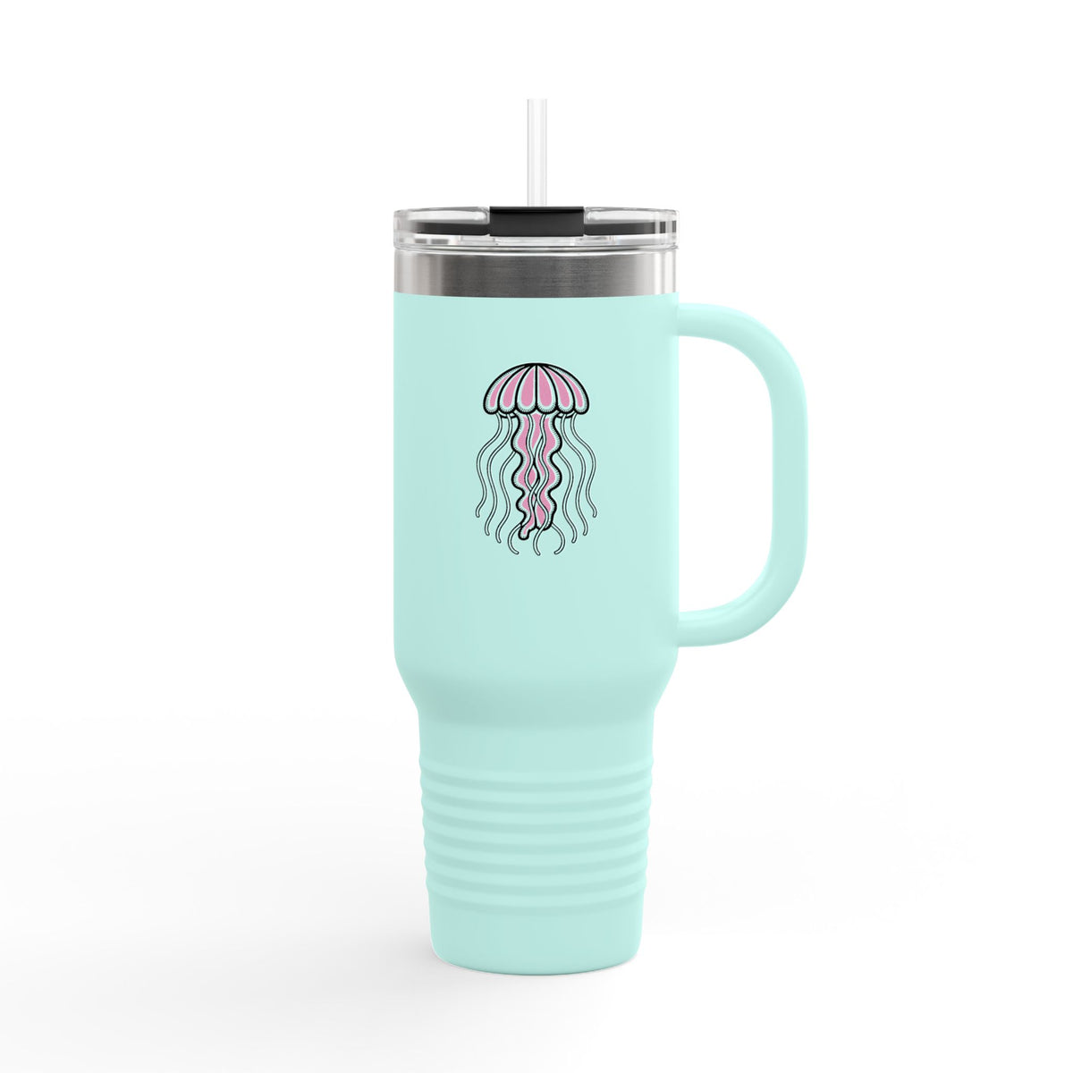 Cute Jellyfish Travel Mug 40oz, Glowing Jellyfish Tumbler with Handle, Ocean Lover Gift, Kawaii Sea Creature Insulated Cup